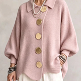 Isadora™ | Cardigã Oversized com Gola e Grandes Botões Metálicos