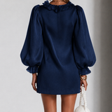 Vestido Mini Liso com Mangas Bufantes e Rendas