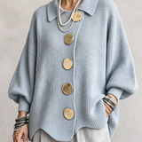 Isadora™ | Cardigã Oversized com Gola e Grandes Botões Metálicos