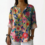 Gabriela | Cvjetna Bluza u Vibrantnim Bojama sa Dugmetom