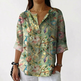 Gabriela | Cvjetna Bluza u Vibrantnim Bojama sa Dugmetom