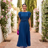 Slavica | Elegante Maxi Vestido com Pregas e Cintura Amarrada