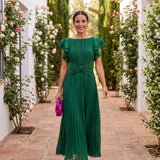 Slavica | Elegante Maxi Vestido com Pregas e Cintura Amarrada