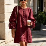Vestido Mini de Botão em Floral Borgonha com Punhos Florais Impressionantes