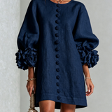 Vestido Mini Floral com Botões e Punhos Florais Marcantes