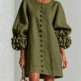 Vestido Mini Floral com Botões e Punhos Florais Marcantes