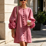 Vestido Mini Floral com Botões e Punhos Florais Marcantes