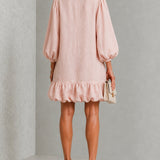 Vestido Mini com Botões Frontais em Floral Rosa e Mangas Bufantes