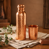 Conjunto de Garrafa e Copo de Água em Cobre Puro – 950ml / 350ml – Conjunto de Oferta