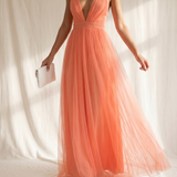 Milica | Maxi Vestido Brilhante Coral
