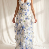 Marina | Vestido midi florido com ruffles