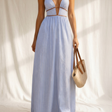 Laurina | Vestido Longo com Riscas e Decote Recortado