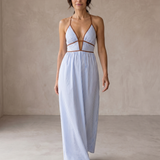 Laurina | Vestido Longo com Riscas e Decote Recortado
