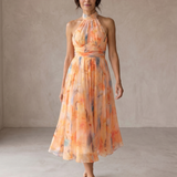 Teodora | Vestido halter com estampa aquarelada