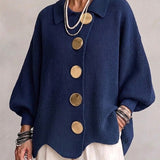 Isadora™ | Cardigã Oversized com Gola e Grandes Botões Metálicos