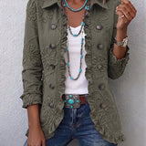 Kamberly | Casaco Utilitário Floral Bordado Boho-Chic com Babados