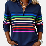 Janete | Sweatshirt Listrado com Gola Zippada